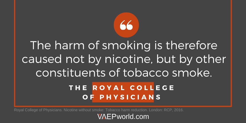 VAEPinfo's tweet photo. In 2016, The Royal College of Physicians released the report, Nicotine without Smoke:

"...the likely harm to health and society of e-cigarettes at about 5% of the burden caused by tobacco smoking."

The rest of the world is still catching up.

https://t.co/DKPjF4Tnmq https://t.co/DNdzuTB3pa