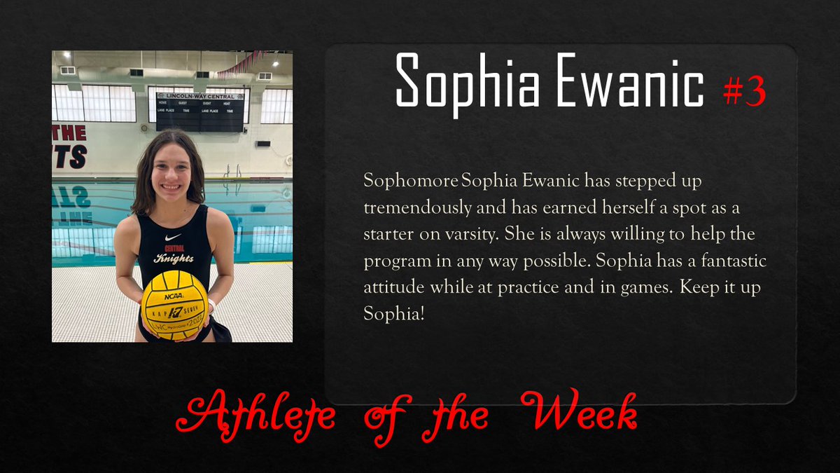 Sophia Ewanic was last week's athlete of the week! Sophia has earned a spot starting on the varsity team as a Sophomore. She is eager to learn and is an extremely hard worker! Keep it up Sophia!