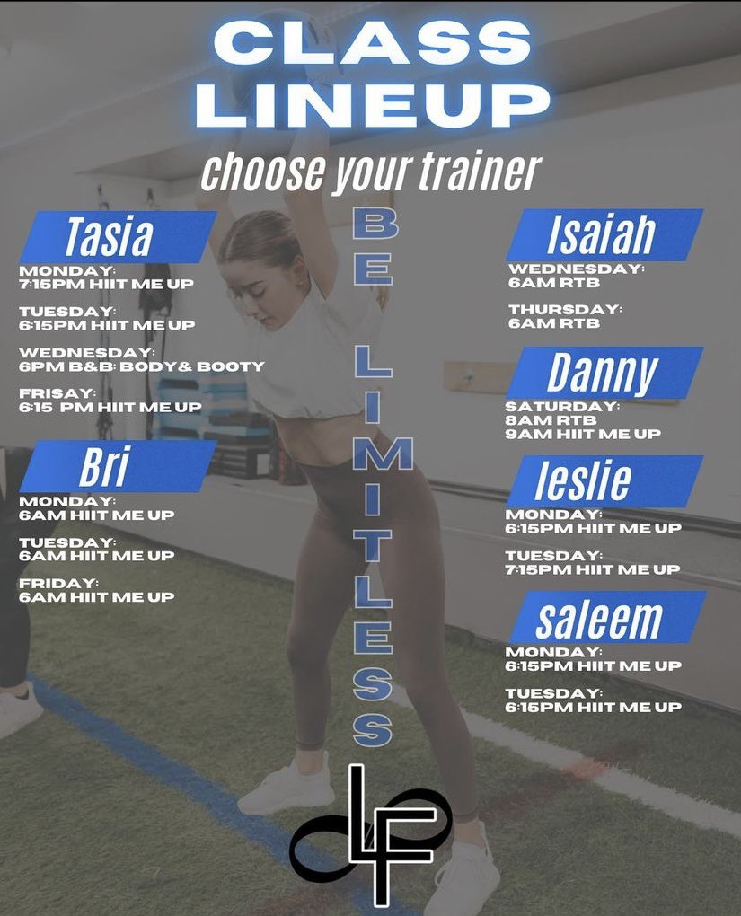LimitlessFitNJ's tweet photo. Schedule for the week come check out your favorite trainers all week🥇 #BeLimitless #LimitlessFitnessNJ #FitnessNJ https://t.co/DHCbZlbmYV