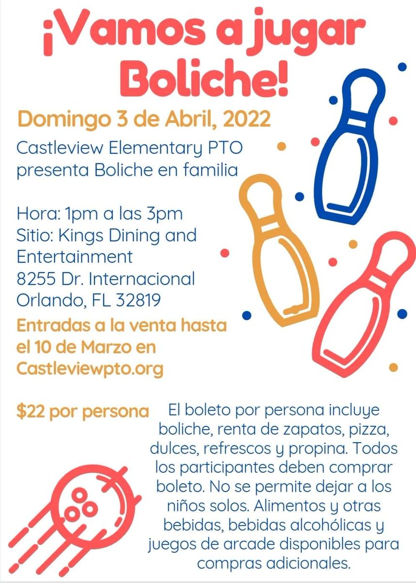 Don't hesitate Family bowling tickets are on sale now at
Castleviewpto.org/product-page