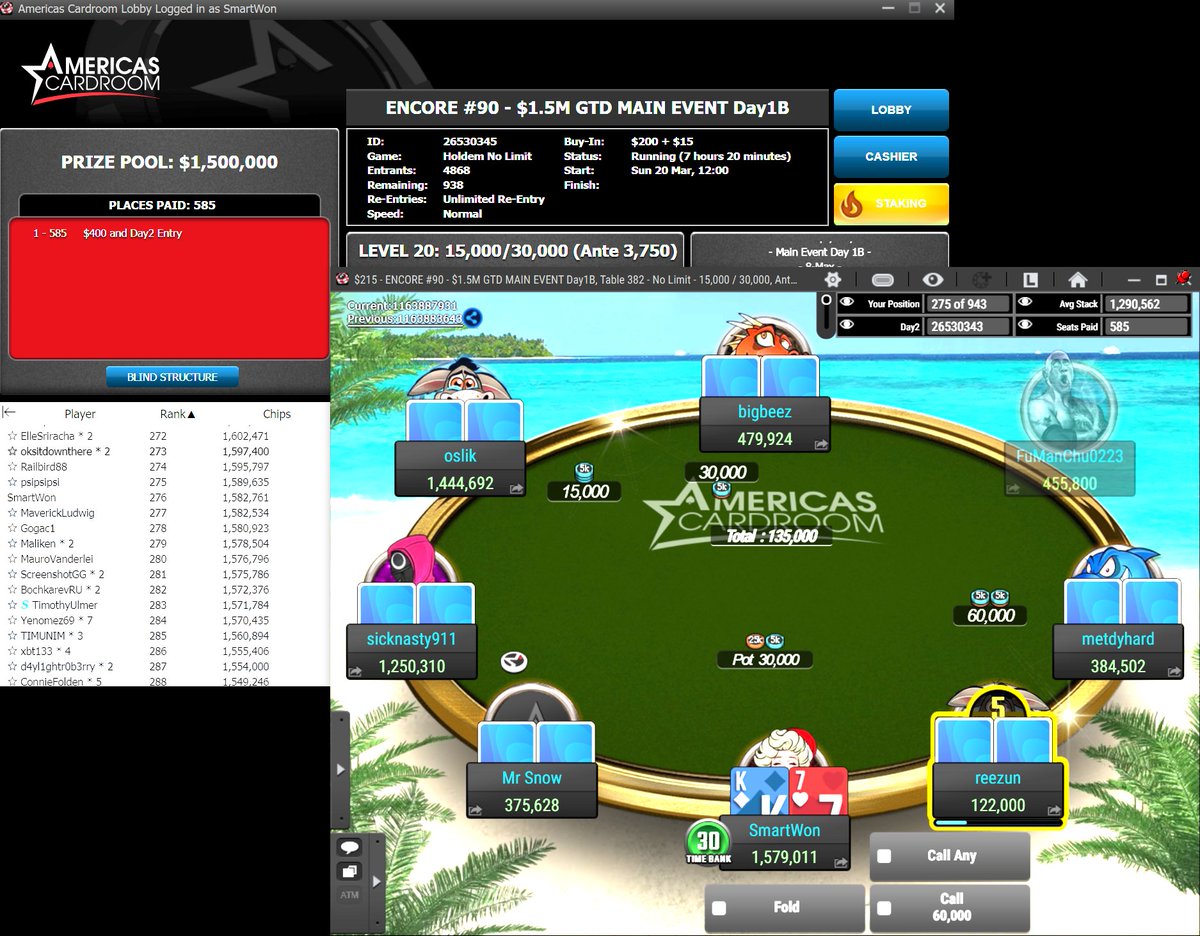 nftfreaks's tweet photo. It's been a grind for about 8 hours with a field of over 4800 and now just a few remain before entry to Day #2 via @ACR_POKER 1.5M GTD 🥳 

#OSSCubedEncore #OSSCub3dEncore #ACR #OSSCubed #OSS #OSSCub3d https://t.co/nOaBeM3sV4