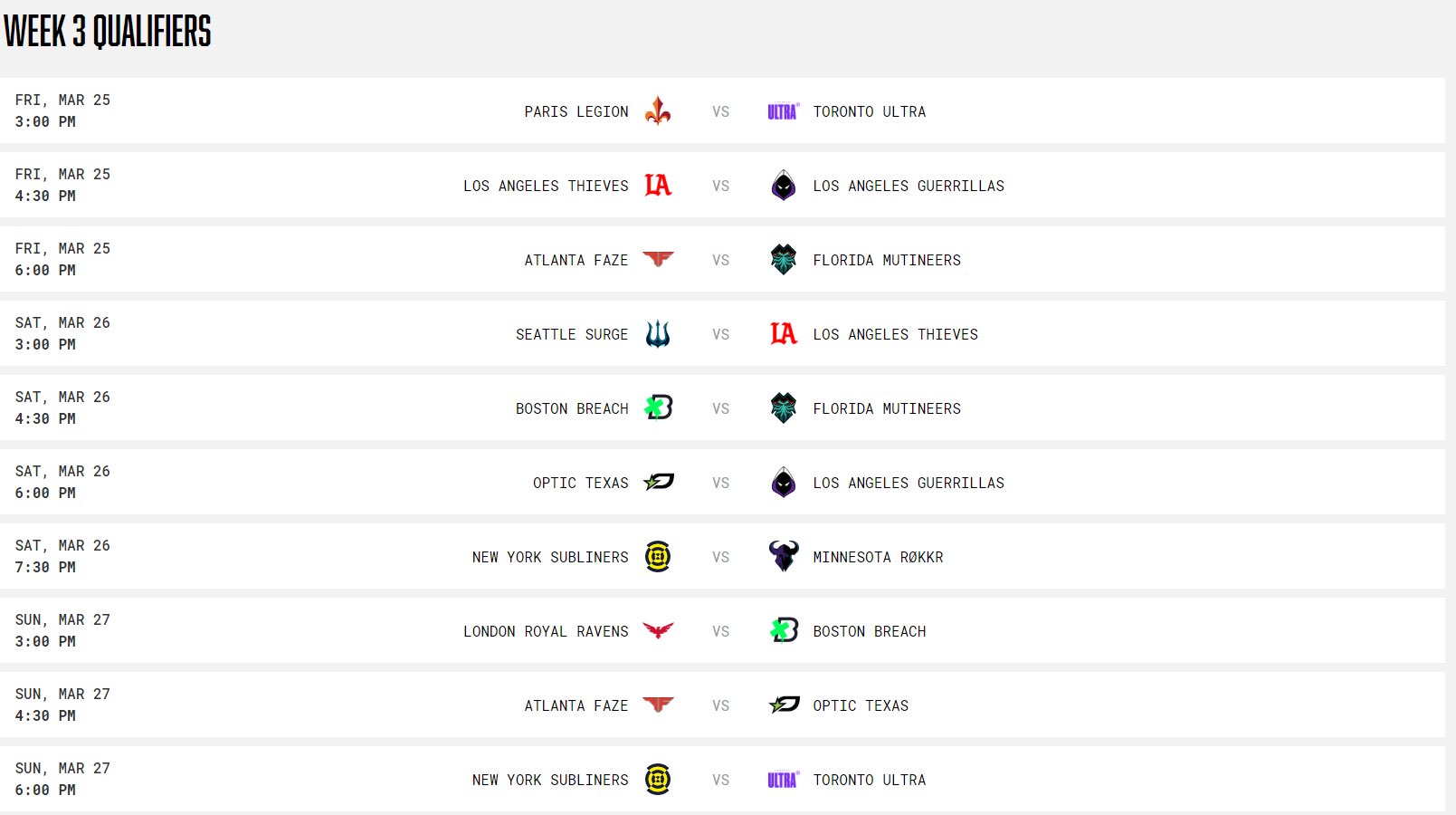 CDL Intel on Twitter "Week three qualifiers schedule ⤵️ https//t.co