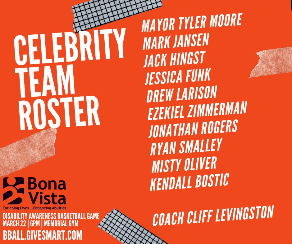 The Disability Awareness Basketball Game is Tuesday. Each celeb player is fundraising for Bona Vista in hopes of collecting the most donations and being named BV MVP. WE NEED YOU to decide the winner! Visit bball.givesmart.com to support your favorite celebrity's fundraiser!
