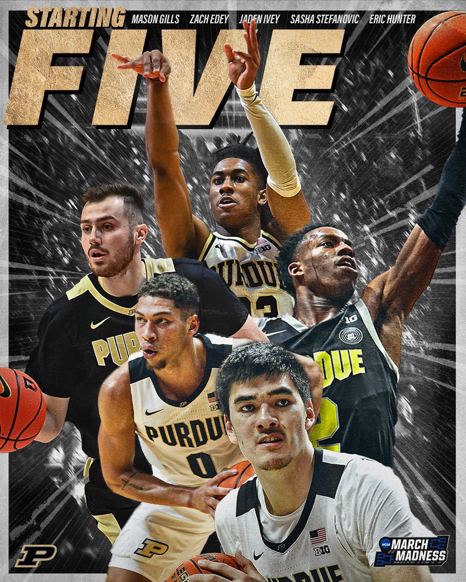 BoilerBall's tweet photo. The #MarchMadness 🖐.

F | @GillisMason 
C | @zach_edey 
G | @IveyJaden 
G | @ebuckets2_ 
G | @Sash_Stefanovic https://t.co/giuqdMSwZ2