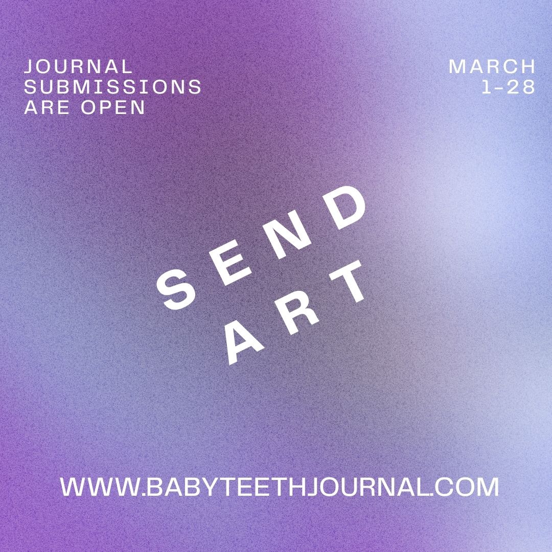 BabyTeethArts's tweet photo. This is your ONE WEEK warning! Subs close next Monday, set those phone reminders, troll through those file folders.
Guidelines are here for you as always: https://t.co/EzL2QqH8Hw
#SendArt #CallForSubmissions #EmergingArtists #QueerArtists #CallForWriting #CallForArt https://t.co/6ynzyK9XZf