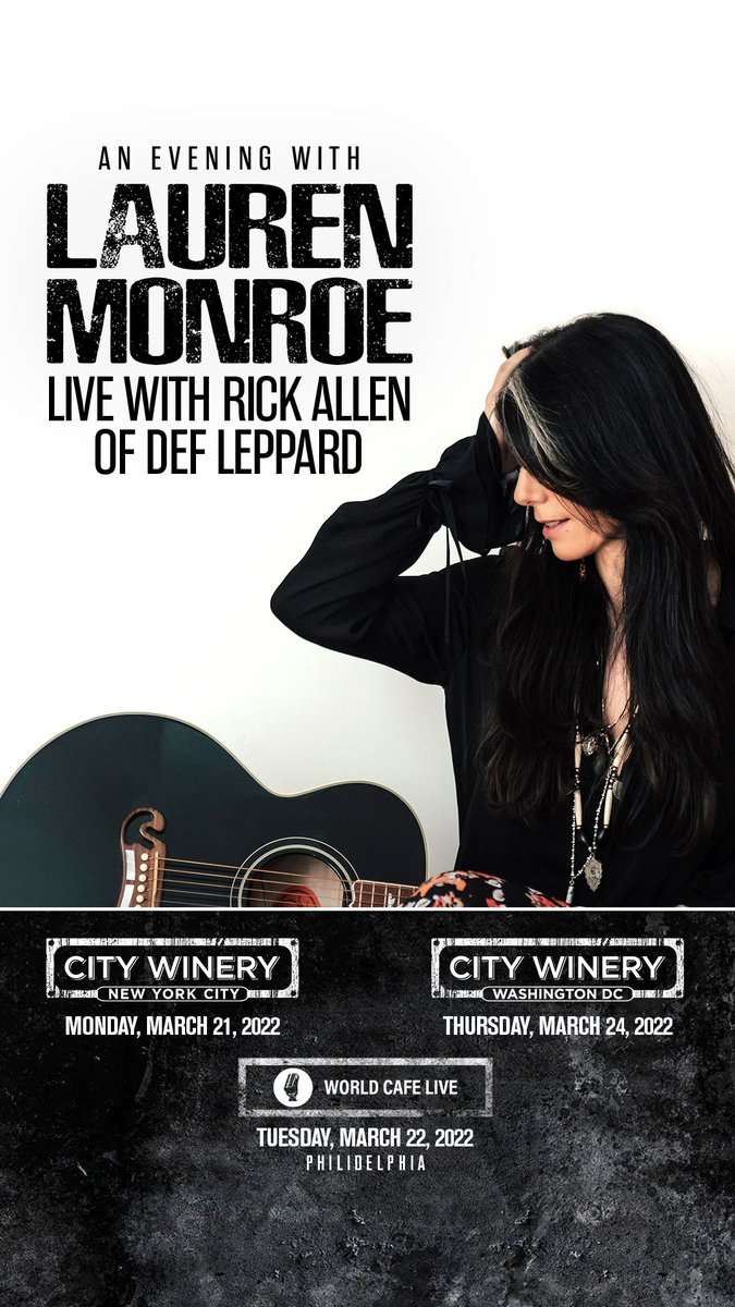 rickallenlive's tweet image. It's finally time for some live shows this week! I'll be on drums w/ @IamLaurenMonroe's band as she returns to her East Coast roots for 3 shows:
Mon 3/21 - NYC
Tue 3/22 - Philly
Thur 3/24 - WashDC
Get your tickets now!  laurenmonroe.com/tour
See you soon!  ✌