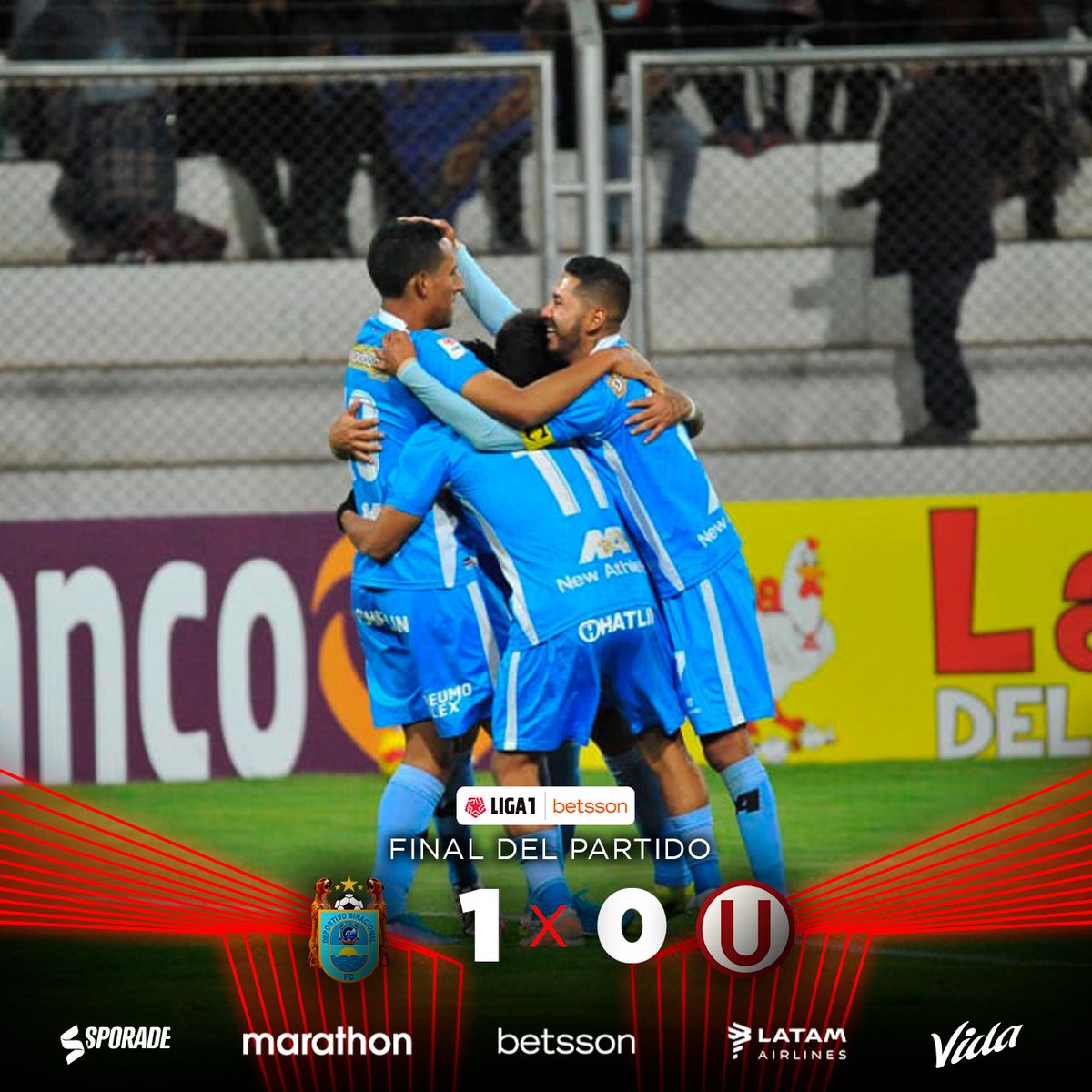 Liga1TeApuesto's tweet photo. ¡Triunfó el 'Poderoso'! 👕

Victoria por 1-0 a favor de @BinacionalFC ante @Universitario en condición de local. https://t.co/gs1gZD24ZG