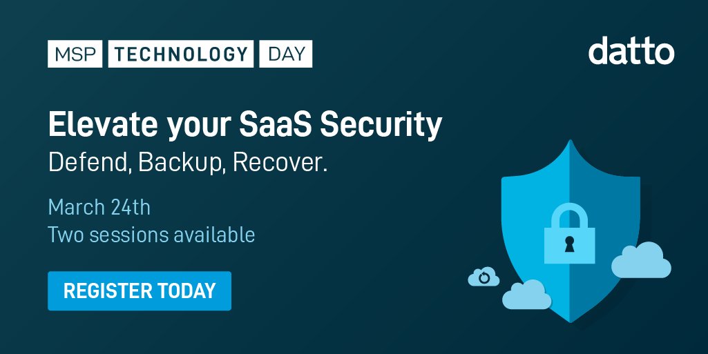 datto's tweet photo. Join us March 24th for the first #MSPTechDay of 2022. You’ll hear from Datto product specialists, executives, and a panel of your #MSP peers on how to leverage Datto products. Register now: https://t.co/RwNt6NWSzT https://t.co/yeVwGyatJF