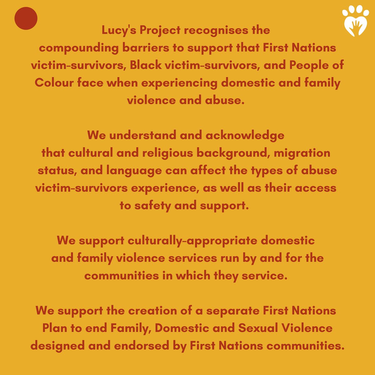 Today is the beginning of #HarmonyWeek. Lucy's Project recognises the compounding barriers to support that First Nations victim-survivors, Black victim-survivors, and People of Colour face when experiencing #DFVA. 

#DFV #Harmony #HarmonyDay #IDERD