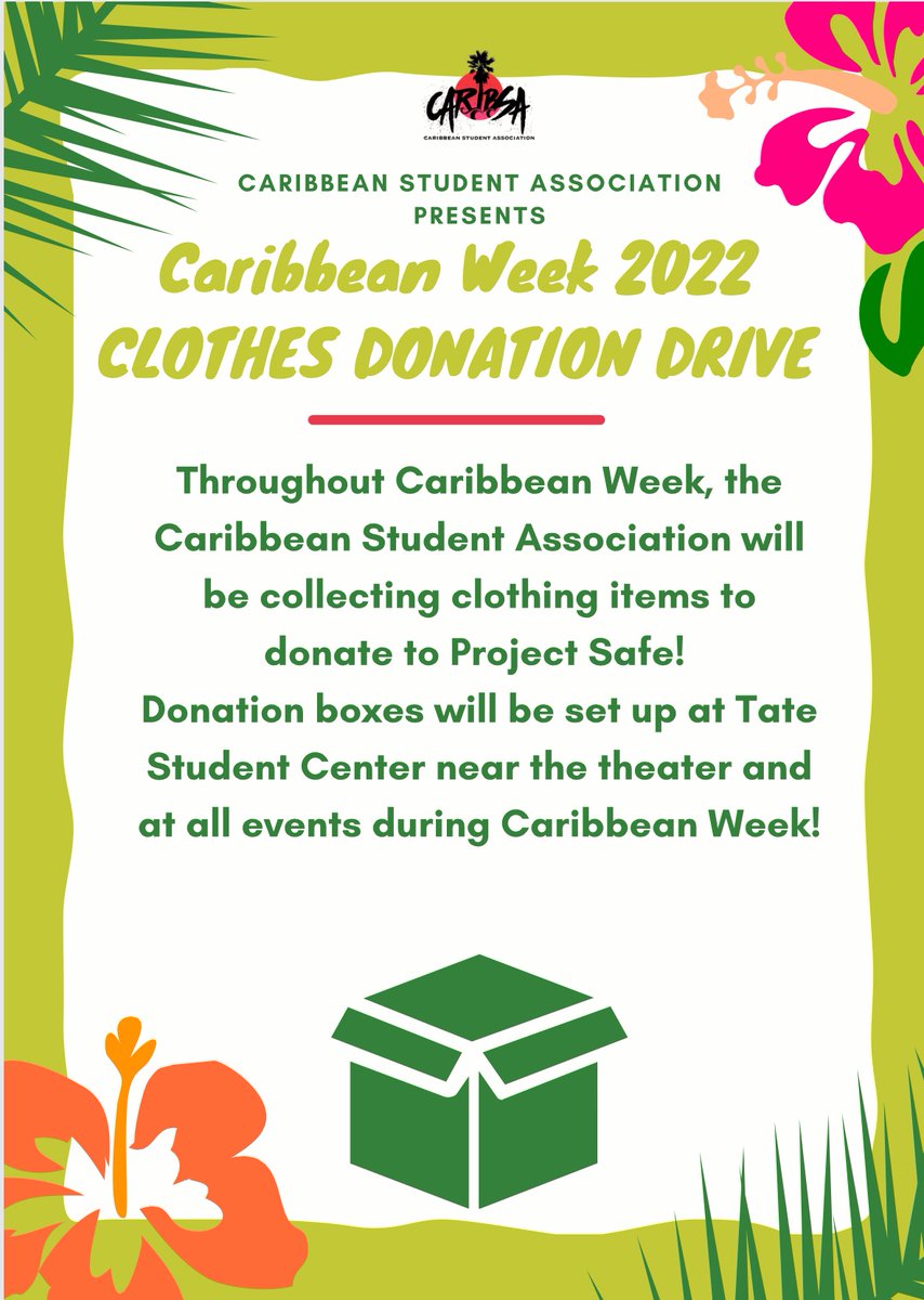 Caribbean Week is here! Join us for a week of events and chances to win prizes, including Caribbean Night Meal tickets!!! This will all lead up to Friday and Saturday which is our big production!!! Make sure to get your tickets!