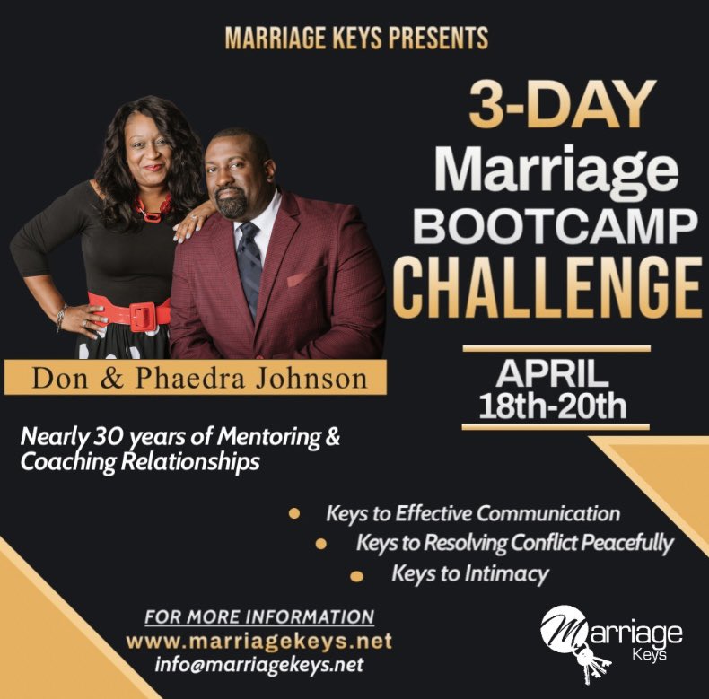 Marriage Counseling generally takes place after the Trauma has occurred. Let us give you Keys that can Help prevent some Trauma. Come take a (3 Day) journey with us and collect KEYS to open Doors that will give you Access to a Better Relationship. marriagekeys.net