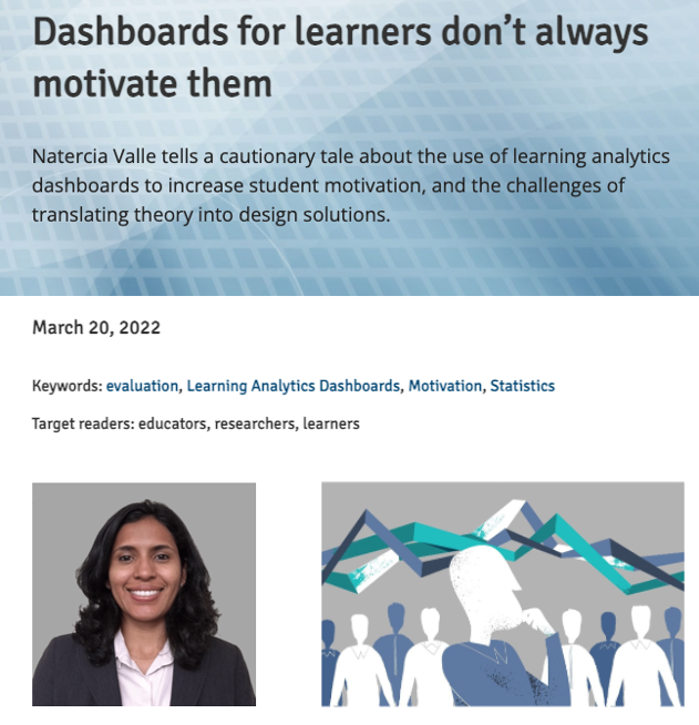 SoLAResearch's tweet photo. Designing dashboards for learners? Some fascinating lessons learnt are shared by @NaterciaValle in this new NEXUS story 👇👇👇
SoLAR https://t.co/LAogD8CpQs
Medium https://t.co/VEeF8xBQh8
#LearningAnalytics #EdTech https://t.co/toA9819V5J