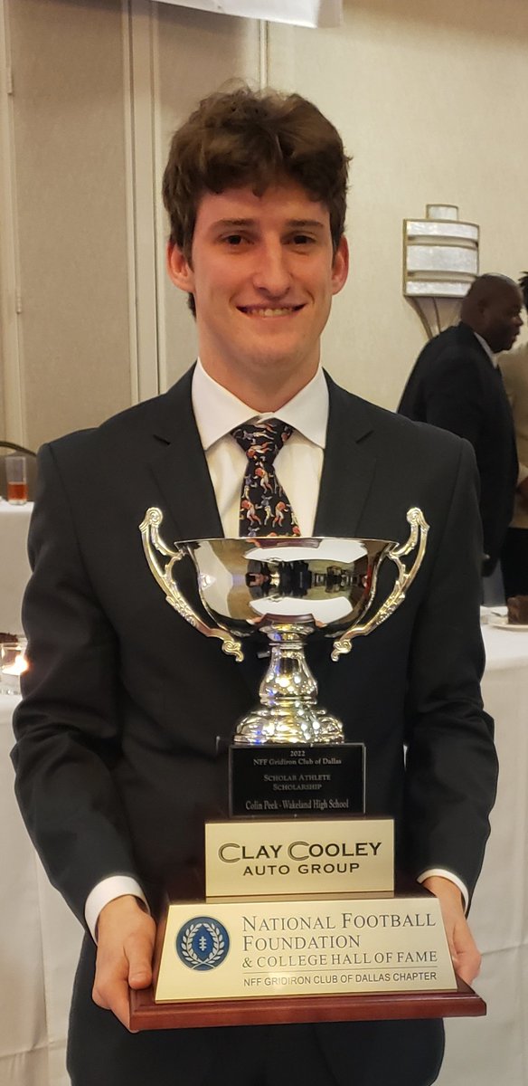MartySecord's tweet photo. Congratulations to @ColinPeek43 for being named the @DallasNFF Gridiron Club of Dallas 2022 Scholar Athlete of the Year. He is a great representative of @WakelandHS, @WakelandFTball, and all the other great nominees. The future is bright for this young man. @WHSFBRecruiting https://t.co/2yYlpfpNfj