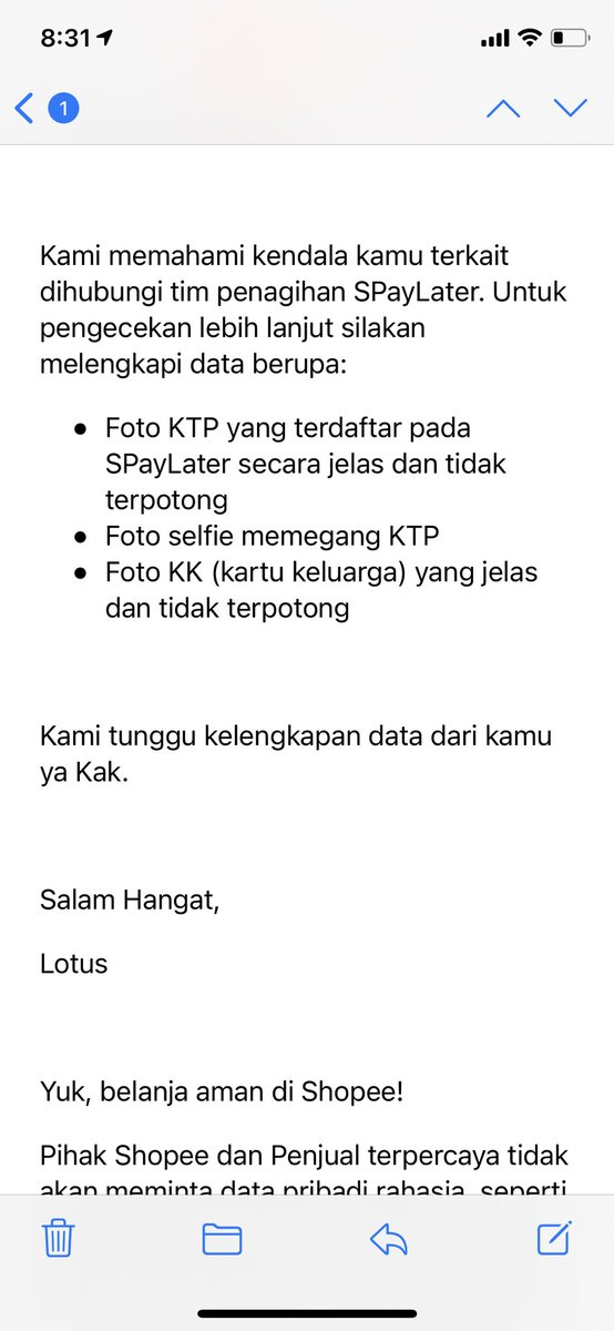 Sudah jelas2 saya ga puny hutang trus suruh kirim data ky saya yg mau berhutang, melalui percakpan telp shopee mengakui mereka menjual data ke pihak ketiga untuk menagih piutangnya, yg kena imbas masy. Tindak pelaku doxing <a href="/ShopeeID/">Shopee Indonesia</a> <a href="/ojk_/">OtoritasJasaKeuangan</a> <a href="/poldametrojaya/">POLDA METRO JAYA</a> <a href="/tubirfess/">Tubi 🥰🫦🧨💥</a> <a href="/AREAJULID/">AREA JULID</a>
