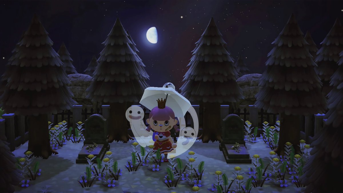 charmedcrossing's tweet photo. HAPPY 2 YEARS ANNIVERSARY ACNH 🥳 

Feat my fave crescent moon pond + One Piece - Perona, Hunter x Hunter - Alluka and IT Pennywise and Georgie cosplays ✨✨✨

I miss those days.. https://t.co/hlYvCGMKQZ