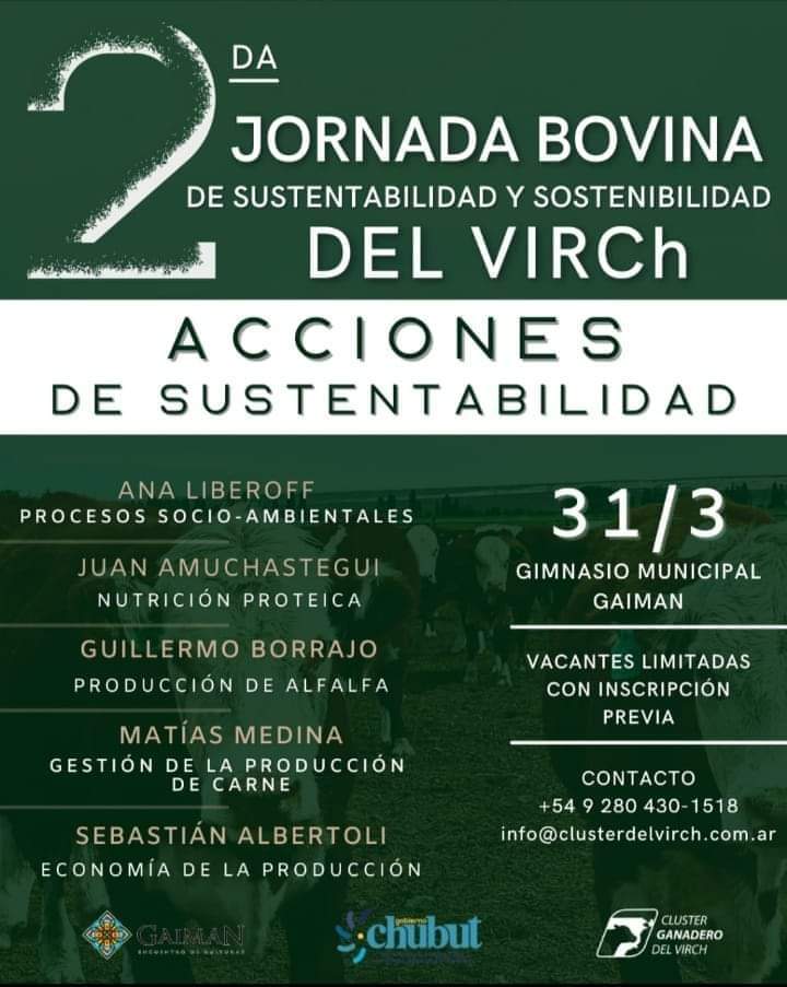 MuestraAgrop's tweet photo. En el marco de la #MuestraAgropecuaria2022 los invitamos a la 2° Jornada Bovina de Sustentabilidad y Sostenibilidad del Virch. 
✅ Jueves 31 de marzo de 8 a 16 hs 
✅ Confiteria del Gimnasio Municipal de Gaiman 

#Gaiman #Virch #UnLugarDeEncuentro #JornadaBovina https://t.co/ZsM6Eu9rvg