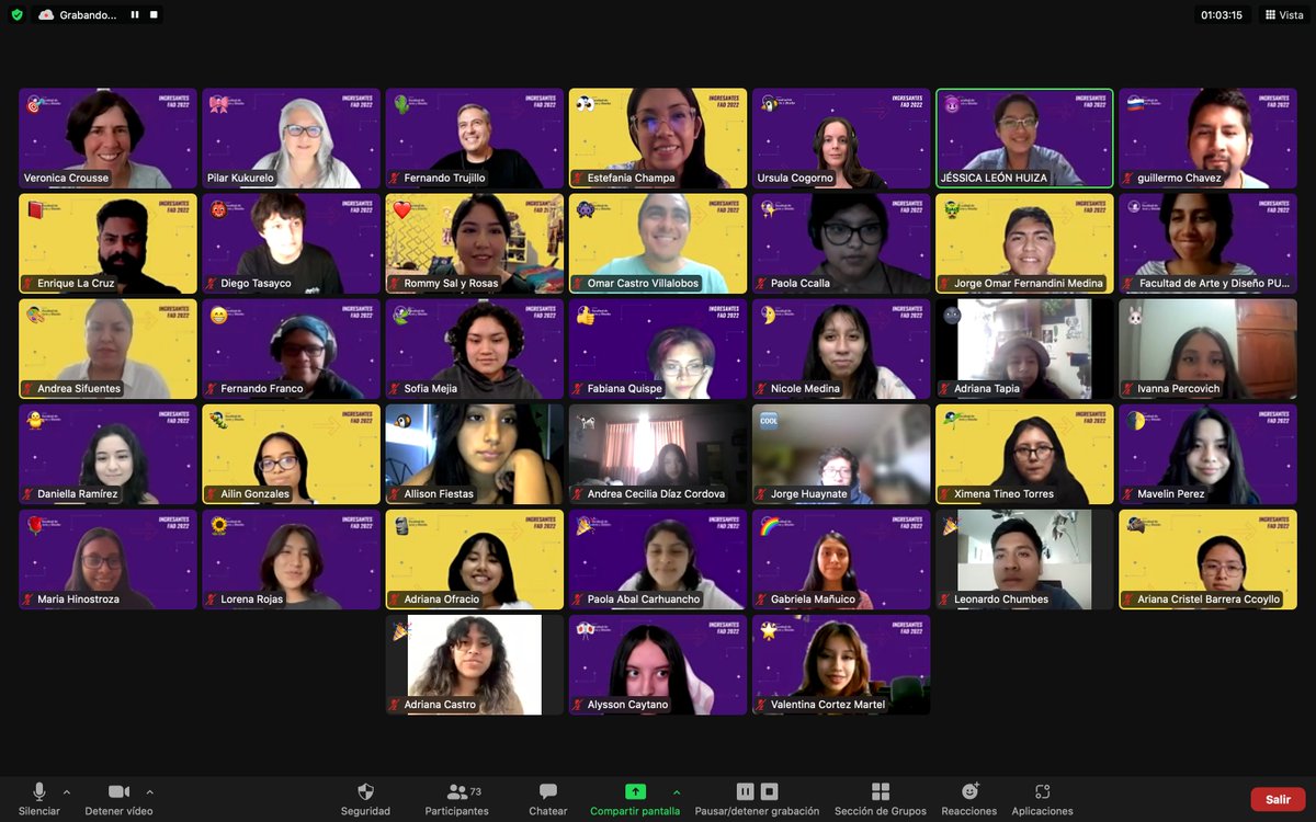 ArteyDisenoPUCP's tweet photo. Ayer tuvimos nuestra #BienvenidaVirtual para #IngresantesFAD 2022. ¡Les deseamos lo mejor en el inicio de su vida universitaria!⭐️ https://t.co/04DGF3WARD