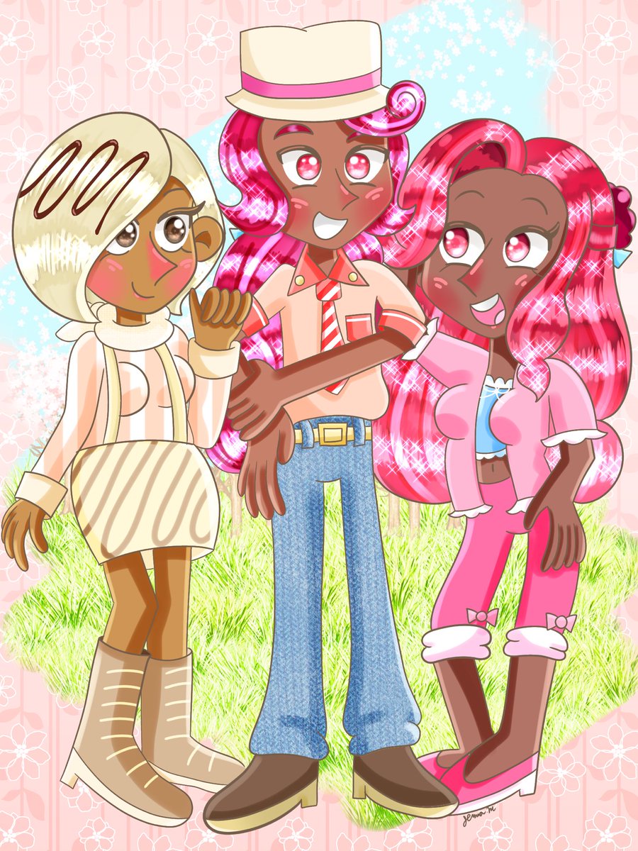 In honor of the #FrenchLanguageDay I’ve drawn three Cookie Run characters, who all can canonically speak in French, as humans - White Choco, Raspberry Mousse & Raspberry 🎶
I gave ‘em cute first day of spring outfits, too!

#CookieRun #쿠키런 #クッキーラン #跑跑薑餅人 #คุกกี้รัน