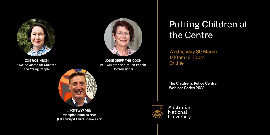 Putting Children at the Centre.
Join <a href="/BessellSharon/">Prof Sharon Bessell</a> and our panel of <a href="/acypNSW/">acyp NSW</a> Advocate Zoë Robinson, <a href="/PACYPC/">Jodie Griffiths-Cook</a> Commissioner Jodie Griffiths-Cook and @keepkidssafeqld Principal Commissioner Luke Twyford to talk #ChildrensRights #ChildrensViews
Register now 👉 bit.ly/3qihISw