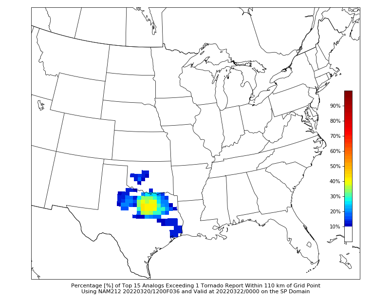 FirstWxWarning's tweet photo. [1/4] Analogs for tomorrows severe weather setup seem to favor N #Texas for the greatest #tornado threat. I generally agree with the percentage probabilities, however it does appear to be slightly displaced too far to the N. This is likely due...#severewx #severeweather #txwx #wx https://t.co/V6ITJGtKry
