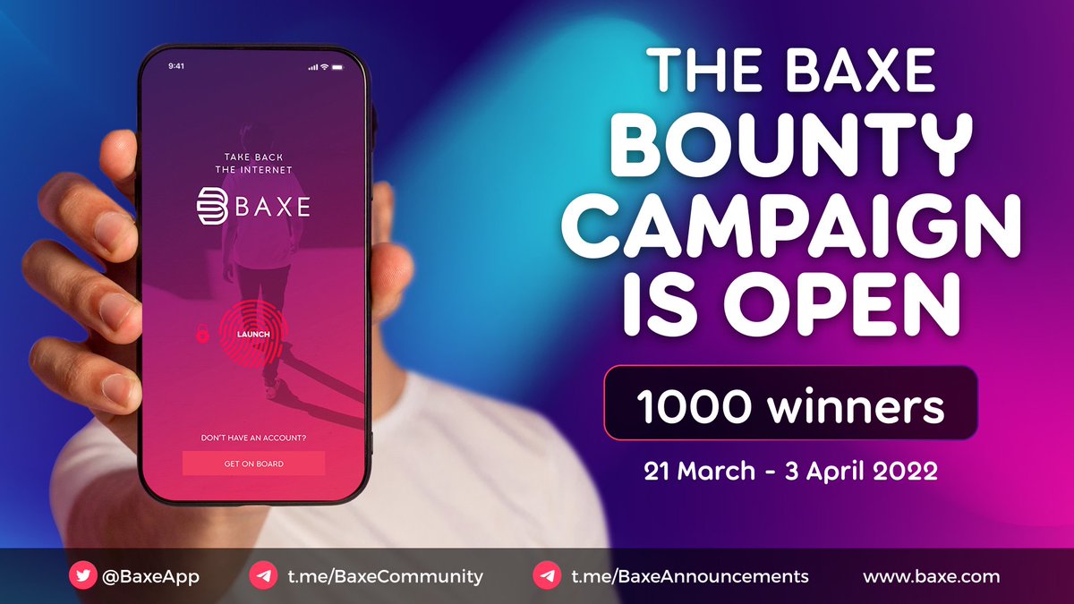 LET'S GOOOO!!!

The BAXE Bounty Campaign has officially started 🥳  Head over here to find out the bounty tasks: baxe.com/bounty-campaig…

Remember only the first 1000 people to complete all bounties will win 💰💰, so get in quick!
