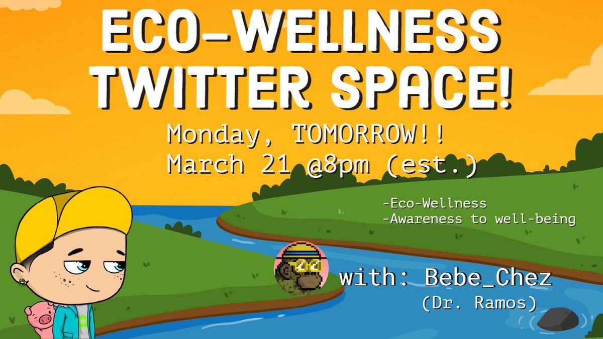 😮😮😮not your normal wellness space😮😮😮😮😮😮😮😮😮

🎙eco-wellness! 🌱

🧠 neuroscientist and ✍️ author Dr. Ramos @BebeChez_eth is back by popular demand 🚀 &amp; teaching life changing concepts you won’t want to miss!

join us: 

Monday March 21st 8PM EST 🗓