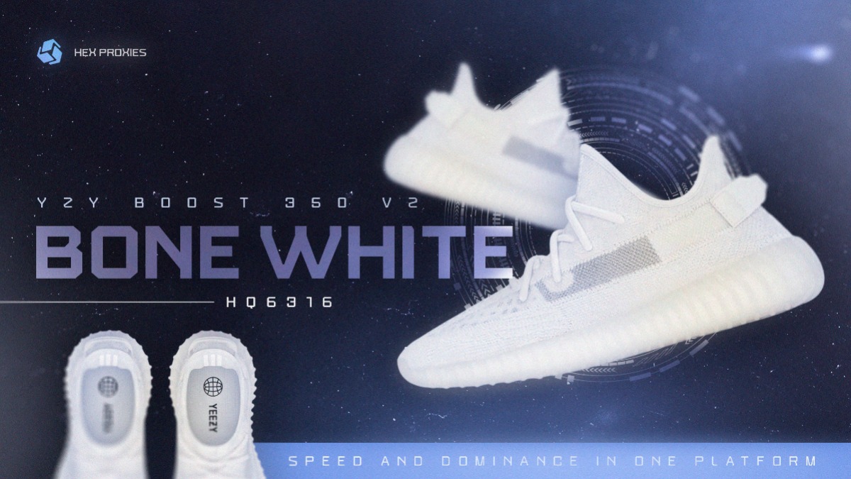 The Yeezy 350 V2 'Bone White' releases tomorrow! 🦴 Dominate this release with the best proxies! ⚡ Shop Hex Proxies @ hexproxy.com/pricing.html Use code 'HEX' for 40% off your order! ✅