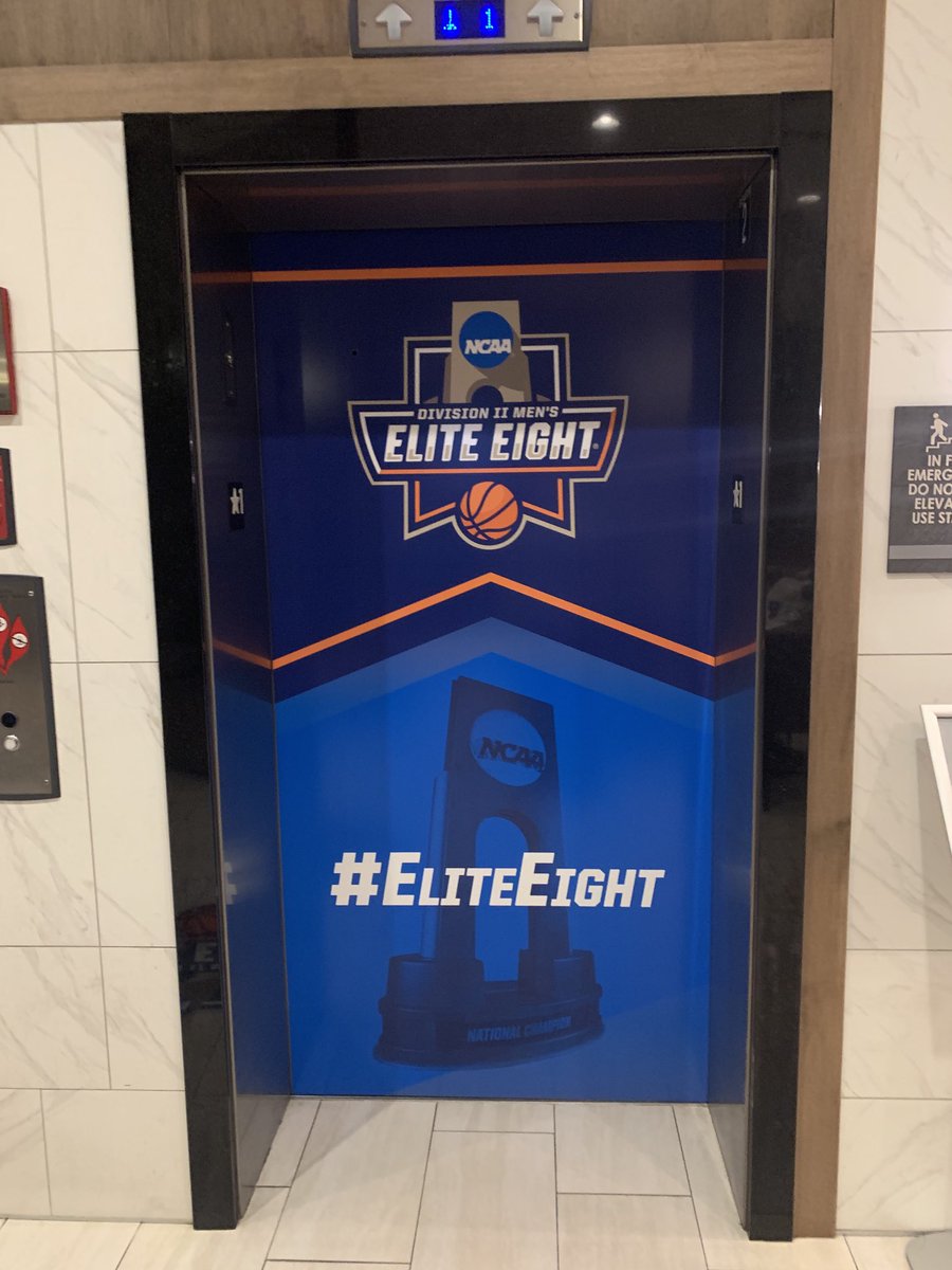 PadraicMcMeel's tweet photo. ⁦@NCAADII⁩ represented well at hotel!  ⁦@BHSUMBB⁩ is ready to go at the Elite 8!  #GoYellowJackets #WinnersWin https://t.co/duzlCgdh9m