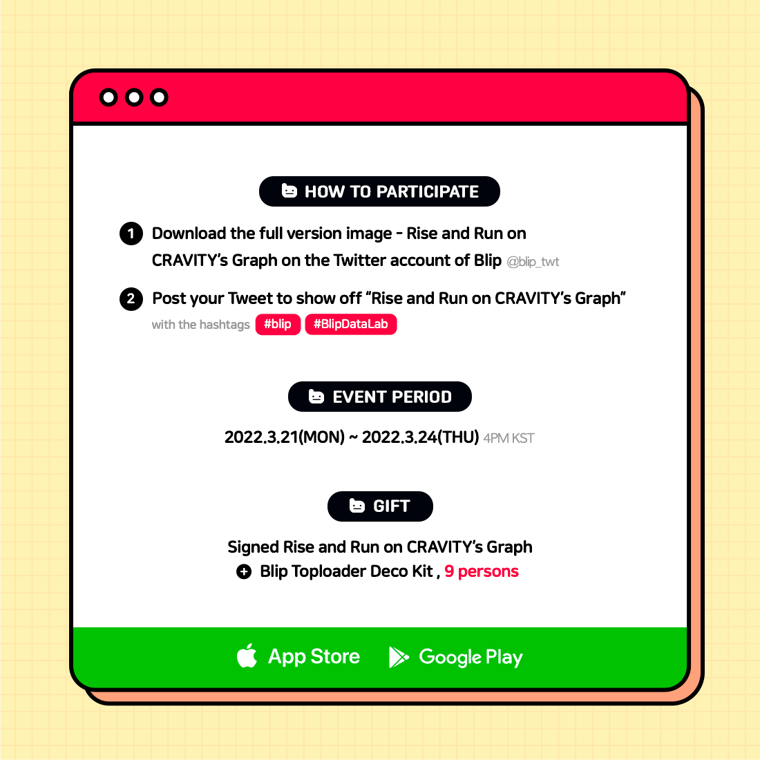 blip_twt's tweet photo. 📢#blip #BlipDataLab #CRAVITY Ep.1 EVENT
Please check out Detailed Notice in #Blip app!
📱https://t.co/ffCzPaQzUz
🔗https://t.co/qdoKuDh3HA
#블립 #블립데이터연구소 #크래비티 https://t.co/M9CWxIhv3N
