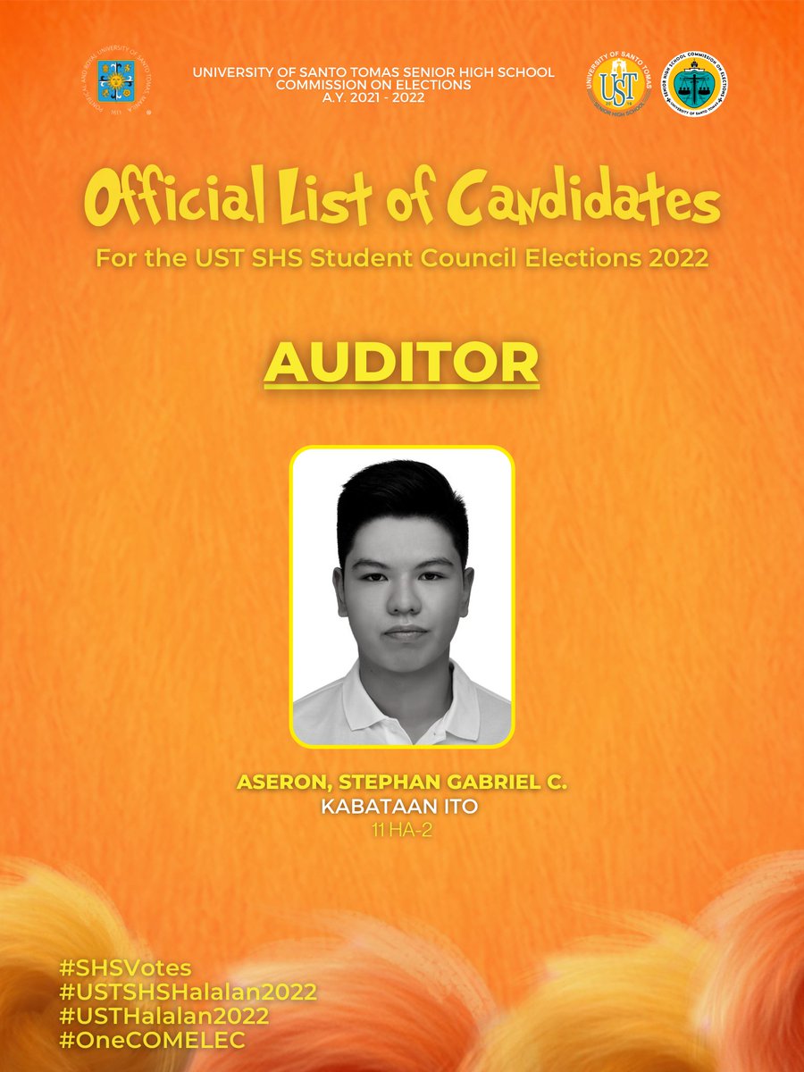 ustshscomelec's tweet photo. π³ Candidate for Auditor
#SHSVotes
#USTSHSHalalan2022
#USTHalalan2022
#OneCOMELEC https://t.co/5IFYkDMkj0