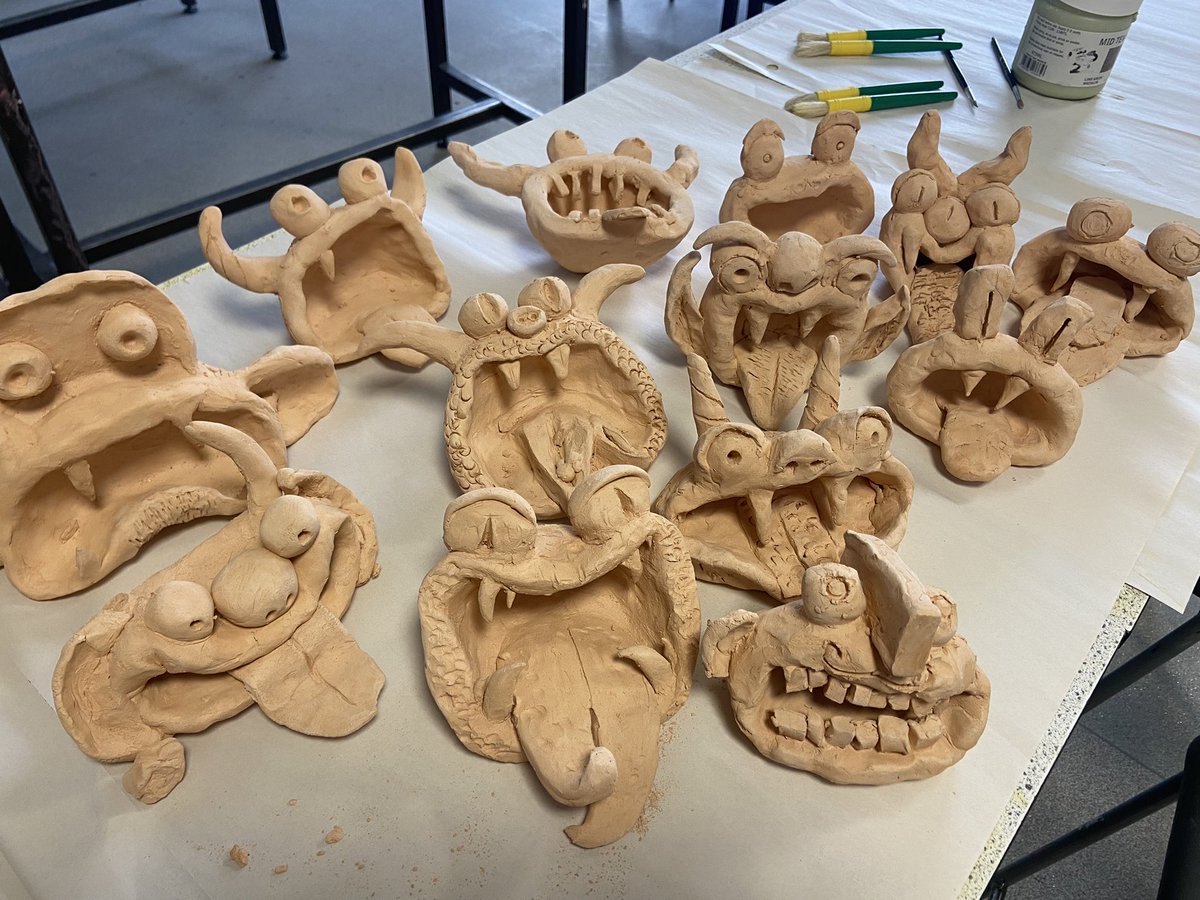 wokinghighart's tweet photo. Good morning!  Busy lesson for Year 8’s today. They will be glazing their gargoyles. @WokingHigh https://t.co/43nlo5q2Fy