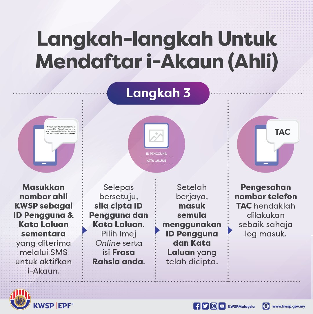 KWSPMalaysia's tweet photo. Daftar i-Akaun untuk kelancaran urusan KWSP anda.

#kwspinfo #kwspahli #iAkaun https://t.co/uBGh7cM9pP