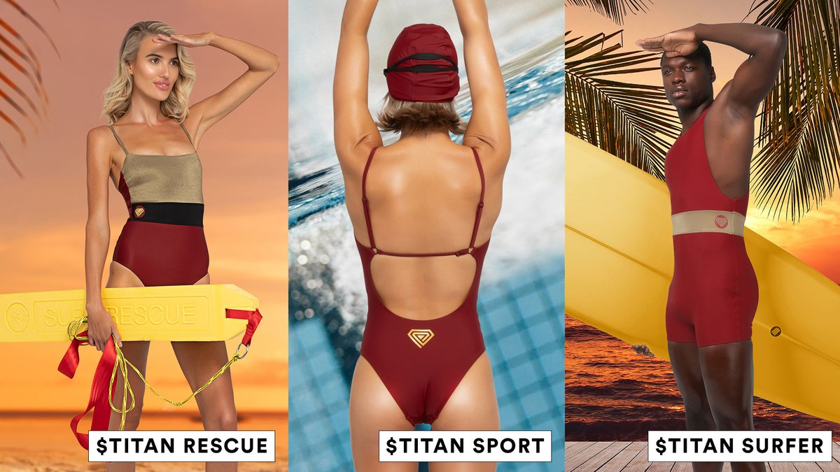 TITANisourDOGE's tweet photo. Putting the 'active' into #Activewear, these suits are ready for all your #metaverse pursuits! Choose your swimsuit weapon wisely ... which one is you? 
Dropping in 9 Days $TITANS https://t.co/tiFK2h1OyD #NftCollection #NFTDrop #polygonnft #swimwearNFT #fashionnft #crypto #nftart https://t.co/scjmU06fPY