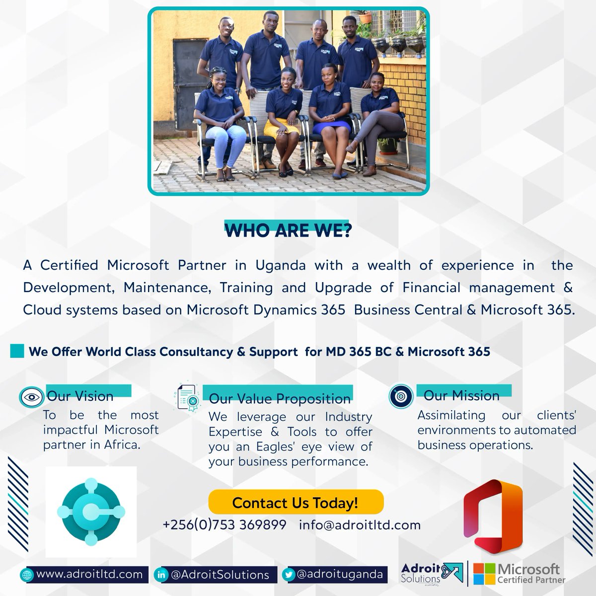 We are a Certified Microsoft Partner that offers support and consultancy in financial management systems that will boost your business' growth and achieve its productivity goals as well.
#Adroit #solutions #msdyn365