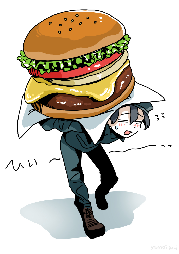 burger food solo white background black hair 1boy simple background  illustration images