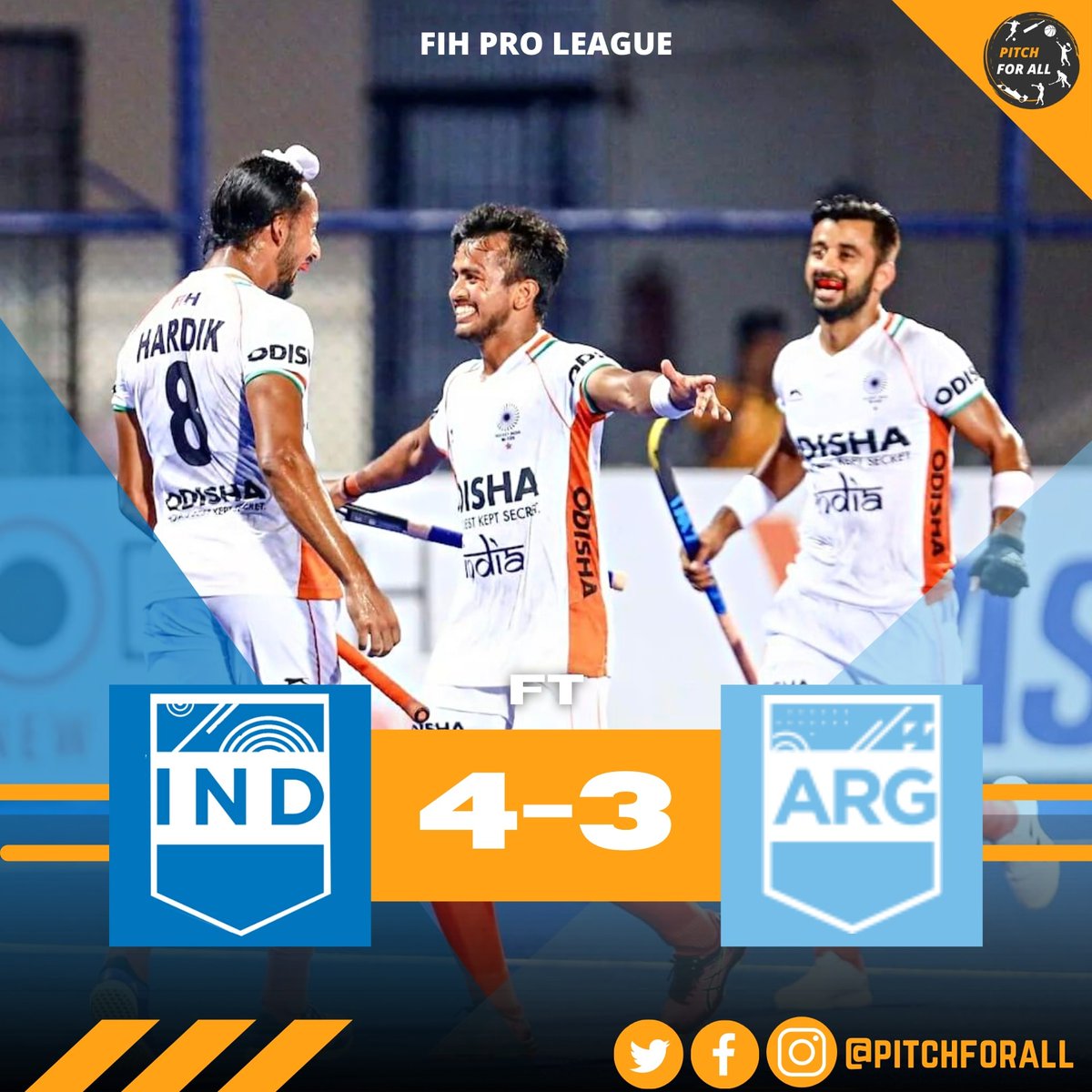 pitchforall's tweet photo. India take the win against Argentina with @mandeeps12 scoring the winning goal in the last minute! 

-

-

#pitchforall #hockey #fih #india #argentina #explorepage #sports #news #champion #athlete #digitalmediagr https://t.co/tuqops5AzR