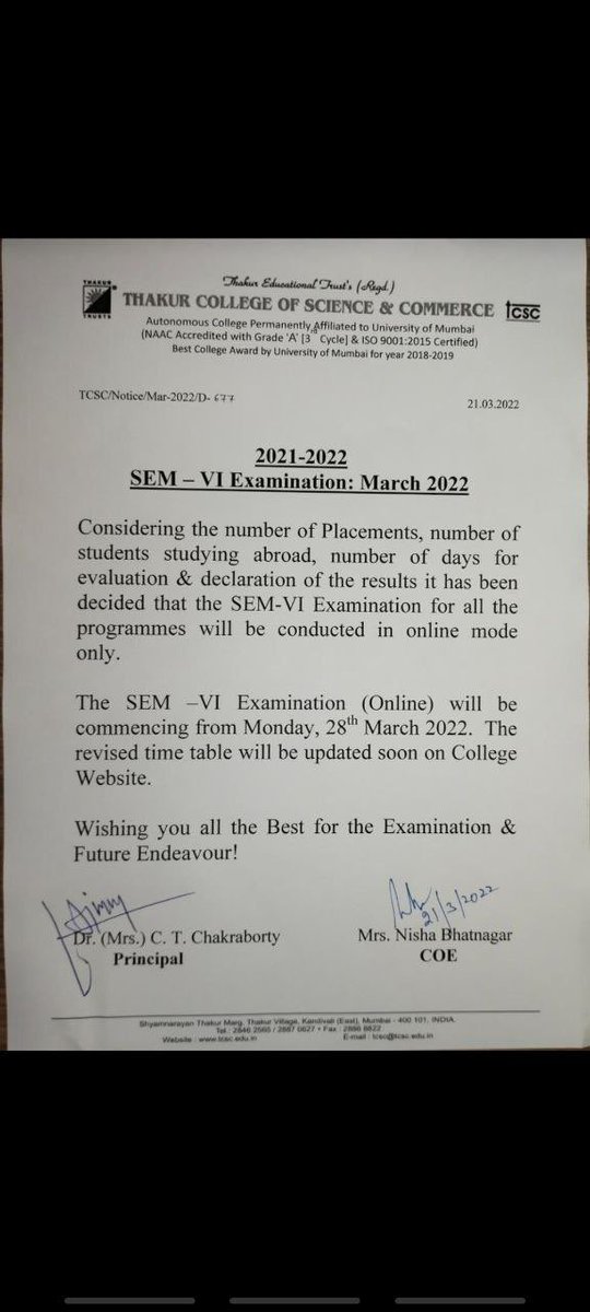 Ojasvi_isha's tweet photo. “In any moment of decision, the best thing you can do is the right thing, the next best thing is the wrong thing, and the worst thing you can do is nothing”. Thakur College of Science and Commerce has made its decision👏. We request other autonomous colleges to do the same. https://t.co/fiqeXYFmCv
