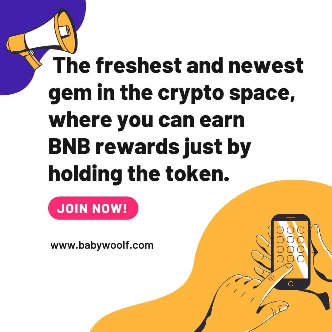 BabyWoolfCoin's tweet photo. A gem to watch out for this 2022 🔊

#BABYWOOLFCOIN
🐺HOLD
🐺GET PASSIVE INCOME
🐺BE PART OF THE PACK NOW‼️

EARNING BNB is just one of the benefits of holding a $BabyWoolf token
https://t.co/LEY0pAvwVS
https://t.co/jDNWlJ8KiL

#BSCGem #BNB #Babywoolf #crypto #BSC #BTC #binance https://t.co/A4BCSRmN8n