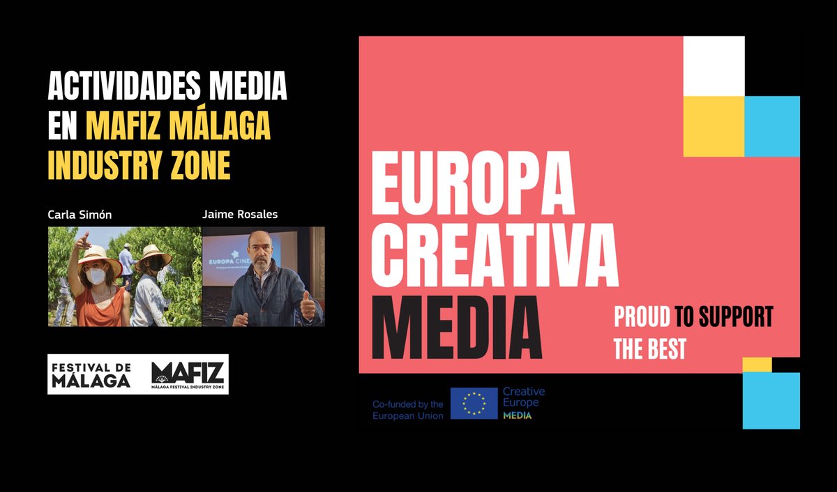 ECDMEDIACat's tweet photo. Avui comencen les activitats #MEDIAprogEU🇪🇺 al
@MAFIZMalaga del @festivalmalaga!
S'inclouen sessions #StarsMEDIA amb els cineastes Carla Simón i Jaime Rosales!
Consulta-les i inscriu-t'hi✍️!
📅Del 21 al 24 de març 2022
👉 https://t.co/x1BdW7dldu https://t.co/lnaDIflfzP