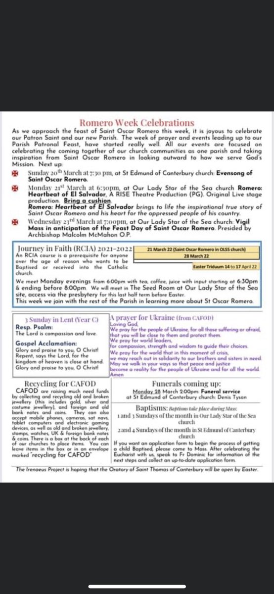 SeftonSouthDean's tweet photo. Newsletter for the Parish of St Oscar Romero, Seaforth and Waterloo. https://t.co/rLbtGLsJ16