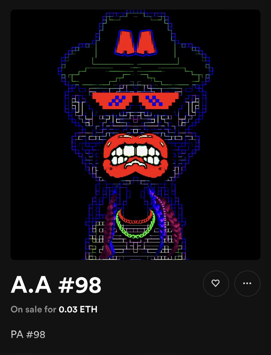 A.A #98

Colorful Nfts, the New Trending !

BUY NOW YOUR PSIKO APE !

✅ Collection Verified on <a href="/rarible/">Rarible</a> 

rarible.com/psikoapes

#NFT #NFTS #rarible #NFTCommunity #nftcollector #Crypto #ETH #NFTProject