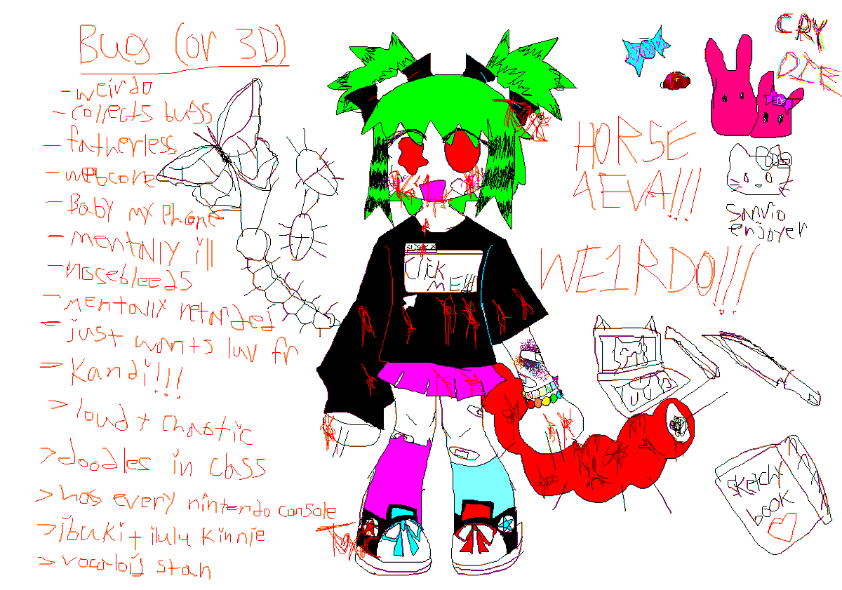 gur0_kitty's tweet photo. tw!! REALLY bright colors, weird fleshy tail, n blood
#scenecore #webcore #internetcore #glitchcore #altaesthetic #internetcoreoc #weirdgirl #sceneaesthetic #nobitches https://t.co/7V15PIaUhQ