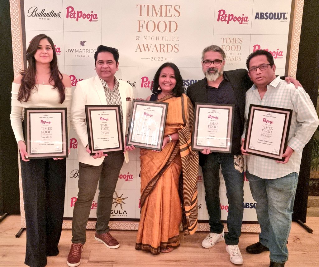#SuperStoked
Thank you for the multiple honors
Times Food &amp; Nightlife Awards 2022 BLR, many diners, patrons &amp; their undying faith &amp; love in us &amp; the amazing team which believes in this food dream every day! <a href="/Sanchezblore/">Sanchez</a>
<a href="/garammasalablr/">garammasalablr</a> 
<a href="/BlorePizzaCo/">Bangalore Pizza Company</a> 
<a href="/madmexblr/">Mad Mex</a> 
<a href="/ChefVikasSeth/">Vikas Seth</a>