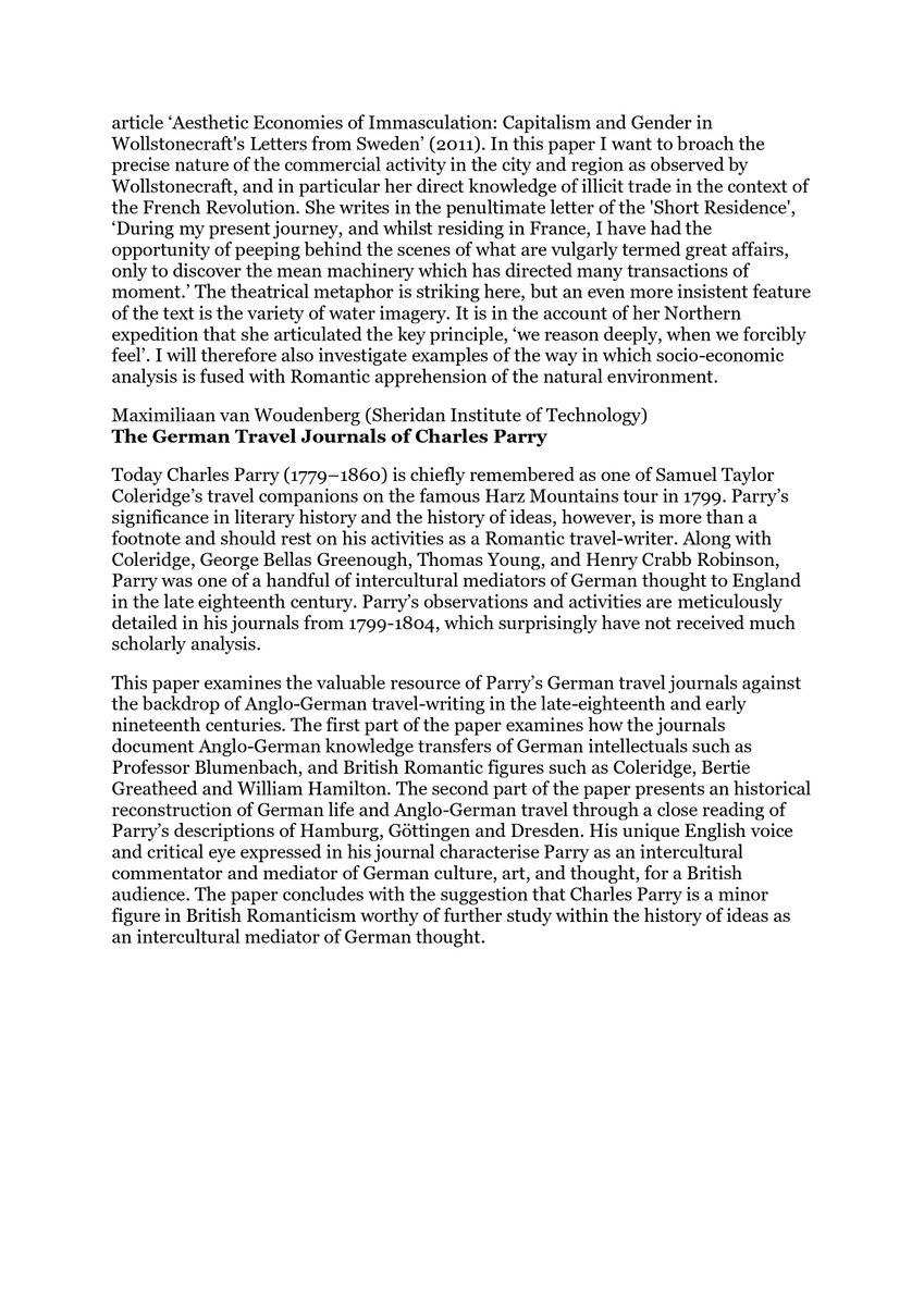 Romantic Travel: Writing Germany and ‘the North’ A workshop on European cultural transfer around 1800, Friday 25 March 2022.
Organizer: Dr James Vigus (james.vigus@hias-hamburg.de).
The description and programme are here (times are Central European Time): hias-hamburg.de/en/events/roma…