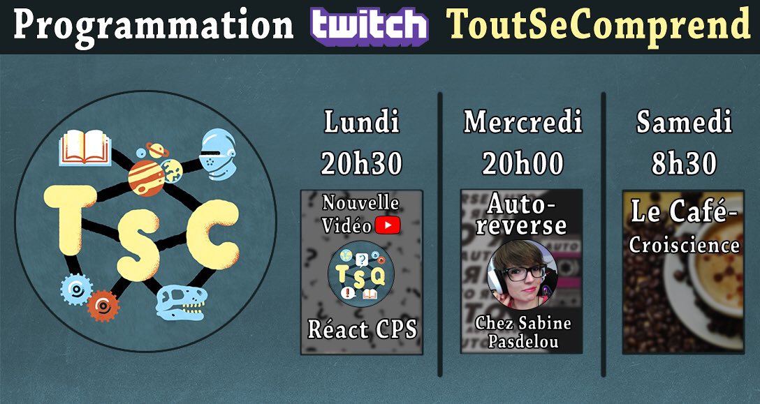 robin_isnard's tweet photo. 📆 Prog’ #ToutSeComprend !
▶️ https://t.co/YcegYwnZh0
Ce soir à 20h30 nouvelle vidéo #ToutSeQuestionne 🤭 avec réact’ C’est Pas Sorcier sur le sujet ! Mercredi, retrouvez moi chez @spasdelou pour un maximum de digressions…
#twitch #vulgarisation #science #live #scientifique https://t.co/VwYGp4NOLY