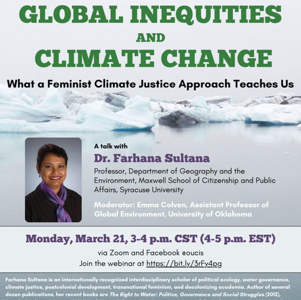 SecurityContext's tweet photo. Join us TODAY, from 4-5 pm EST for a conversation with @Prof_FSultana of @MaxwellSU: "What a #Feminist #Climate #Justice Approach Teaches Us." 

Join the webinar here: https://t.co/F2K9i2DeSl

or watch on Facebook @oucis https://t.co/1GEPOz2DE6