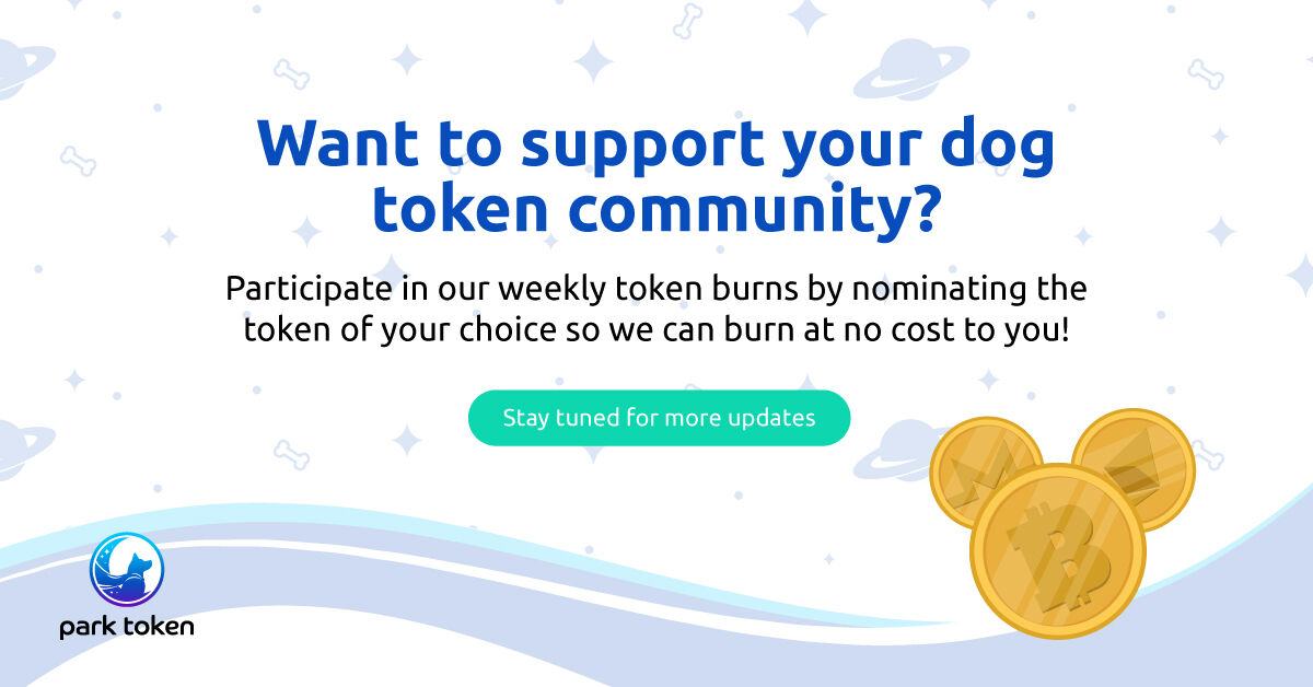 Want to support your dog token community? Participate in our weekly token burns by nominating the token of your choice so we can burn at no cost to you! 
Stay tuned for more updates.
#defi #shiba #parktoken #bsc #dogs #crypto #staking #shibarmy #safemoon