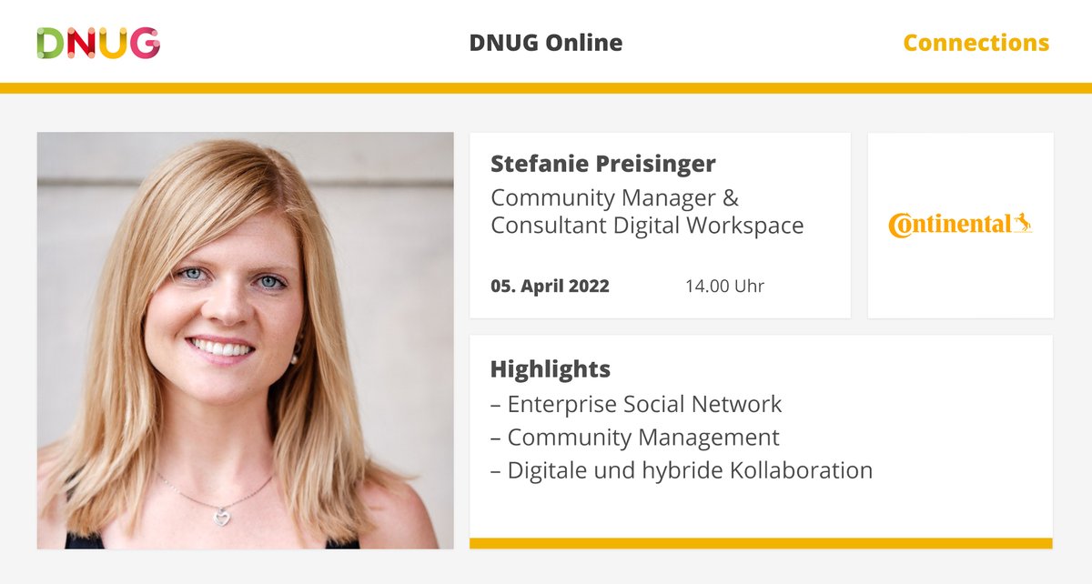 DNUG_Infos's tweet photo. Hier findest Du die Highlights zum Vortrag von Stefanie Preisinger (Community Manager &amp; Consultant Digital Workspace) während des DNUG Online der Fachgruppe Connections am 05.04.2022 ab 14:00 Uhr. https://t.co/JZkQwmnMkz