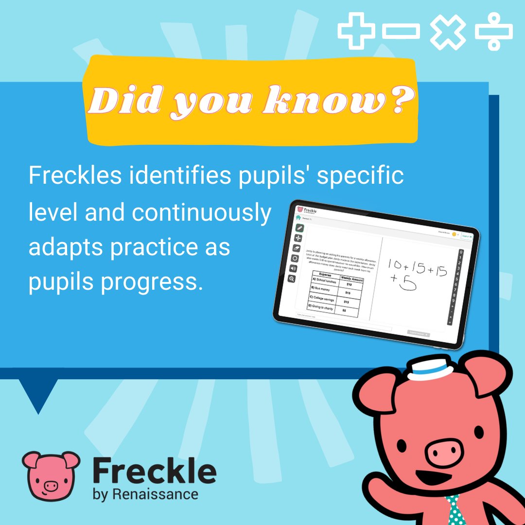 DID YOU KNOW?
Freckle easily identify and adapts each student’s individual level and delivers “just-right” practice aligned to maths standards, because when students have access to practice designed just for them, there’s no limit to what they’ll discover.