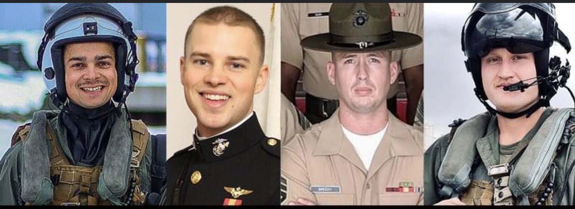 RegimentGG's tweet photo. Rest In Peace, Marines.. 🇺🇸

Capt. Matthew J. Tomkiewicz, 27, of Fort Wayne, Indiana.

Capt. Ross A. Reynolds, 27, of Leominster, Massachusetts.

Gunnery Sgt. James W. Speedy, 30, of Cambridge, Ohio.

Cpl. Jacob M. Moore, 24, of Catlettsburg, Kentucky. https://t.co/Dd2JyMZxIH